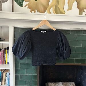BB Dakota Black Smocked Puff-Sleeve Top